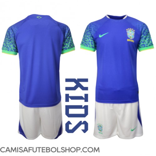 Camisa de time de futebol Brasil Replicas 2º Equipamento Infantil Mundo 2022 Manga Curta (+ Calças curtas)